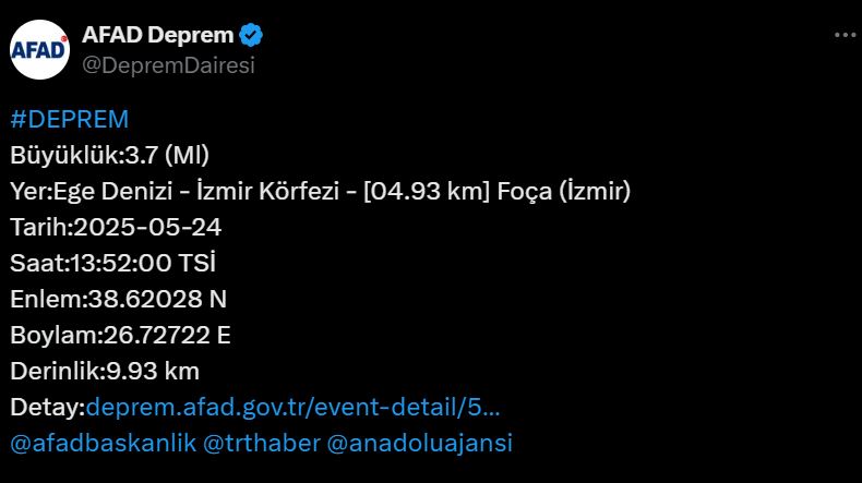 AFAD duyurdu! İzmir'de korkutan deprem