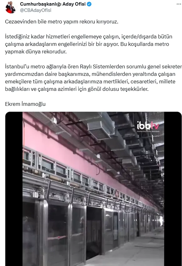 İmamoğlu cezaevinden seslendi: Bu koşullarda metro yapmak dünya rekorudur