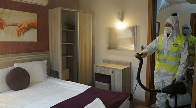 İlçedeki tüm otellere dezenfekte edildi
