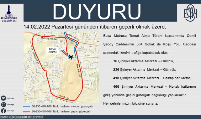 Buca Otobüs Hatlarına Metro Töreni İçin Bir Günlük Düzenleme