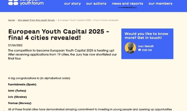 İzmir Büyükşehir Belediyesi 2025 Avrupa Gençlik Başkenti Olma Yolunda Finalde