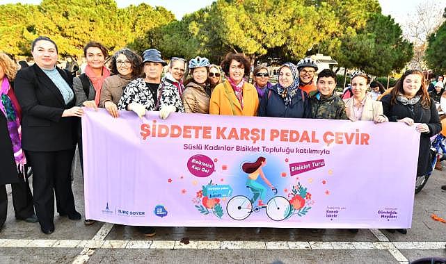 İzmirli kadınlar şiddete karşı farkındalık için pedal çevirdi