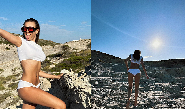 Serenay Sarıkaya kayalıklarda cesur pozlar verdi