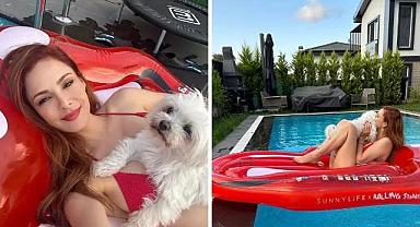 Mine Tugay'ın havuzda köpeğiyle verdiği poz sosyal medyayı salladı! Yorumlar dikkat çekti