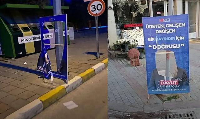 Bayındır&#039;da CHP&#039;li adayın pankartlarını parçaladılar
