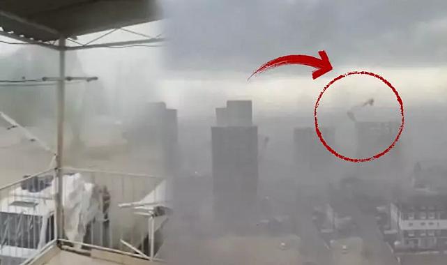 Adana&#039;da hava bir anda değişti! Kabus gibi anlar: Dev vinç böyle devrildi