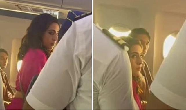 Bollywood'un en ünlü oyuncusu Sara Ali Khan, uçakta üzerine meyve suyu döken hostesi itekledi