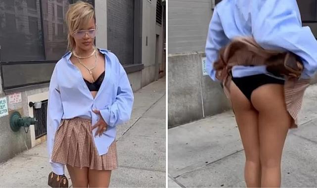 Rihanna, okul kıyafeti içinde eteğini kaldırıp iç çamaşırını kameraya gösterdiği videoyu Instagram&#039;da paylaştı