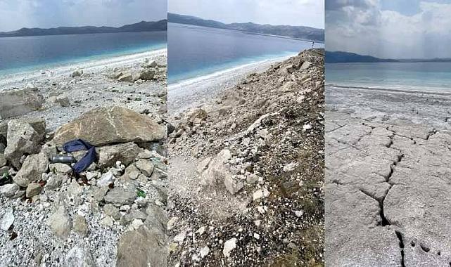Salda Gölü&#039;nde kuraklık tehlikesi ve çöpler alarm veriyor: