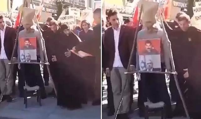 Trabzon&#039;da vatandaşlar teröristbaşı Öcalan ve Netanyahu&#039;nun fotoğraflarının olduğu maketi idam etti