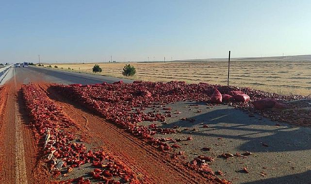 Afyonkarahisar&#039;da 20 Ton Biberli Tır Devrildi, Sürücü Yaralı