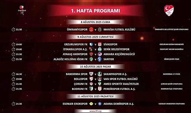 TFF, 1. Lig yeni sezon fikstürünü açıkladı
