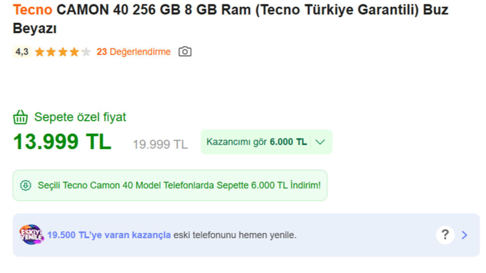 TECNO Camon 40 Türkiye’de 6.000 TL indirimle satışta