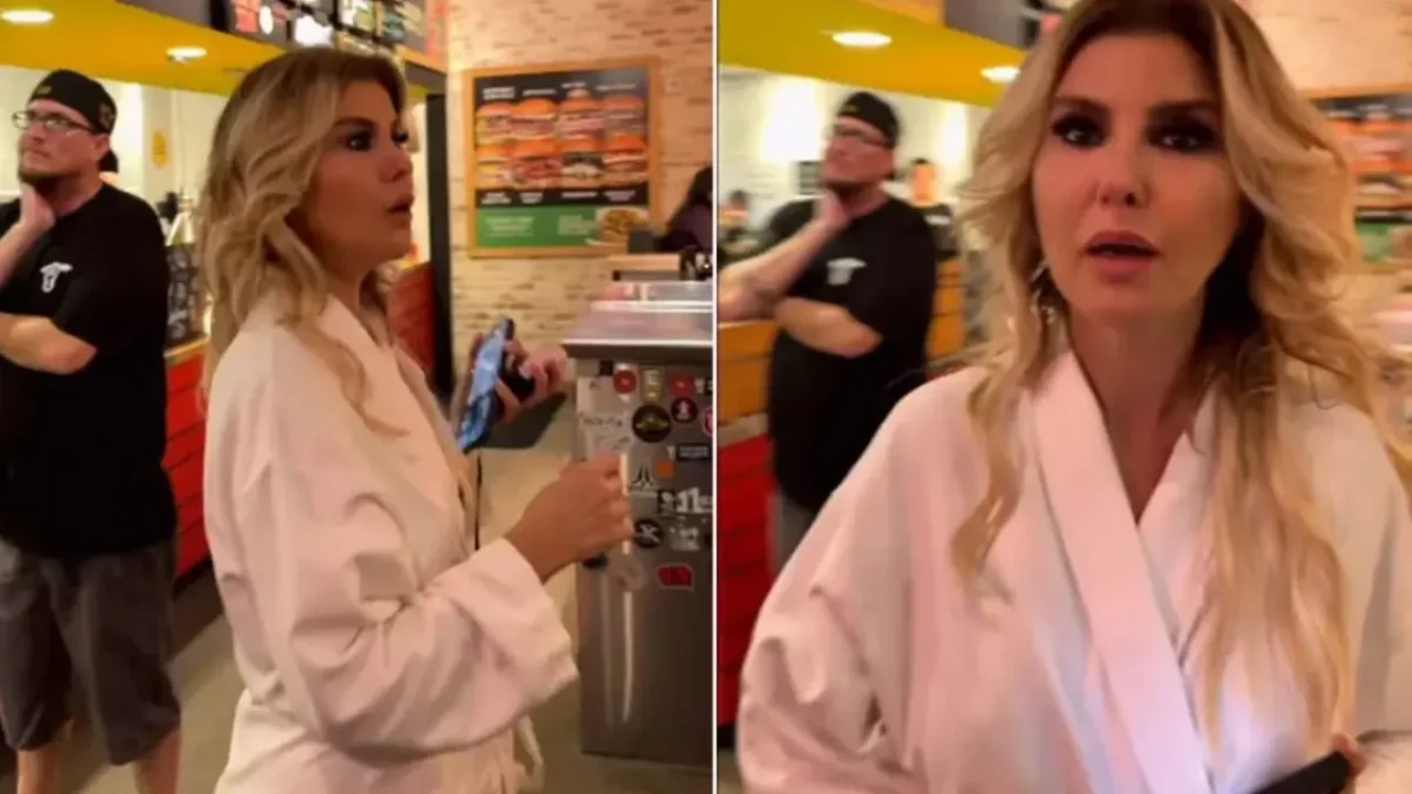 Gülben Ergen bornozuyla hamburgerciye gitti.