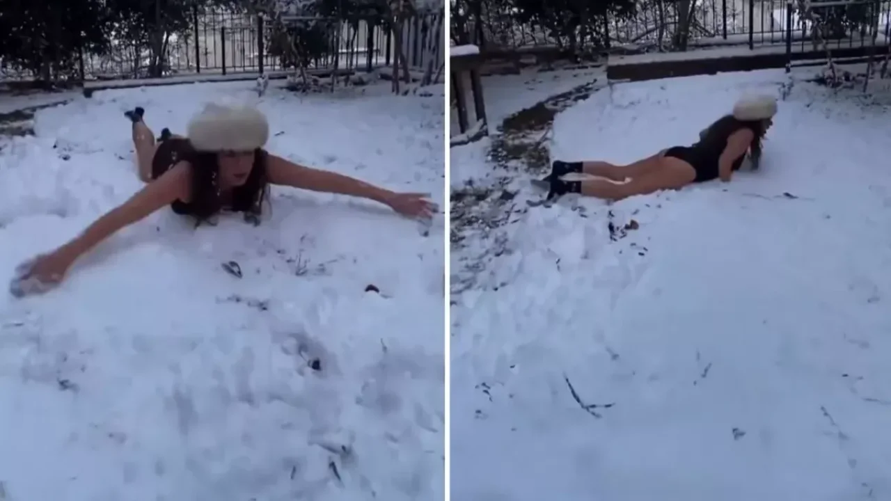 Zeynep Özyağcılar’dan 2026’ya sıradışı giriş: Karların üzerinde yuvarlandı