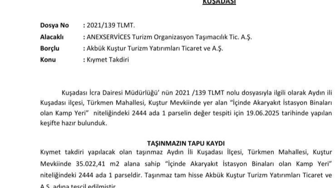 Kuşadası’nda 625 Milyonluk İcra Satışı: Anı Tur’un Eski Patronunun Arazisi Elden Çıkıyor