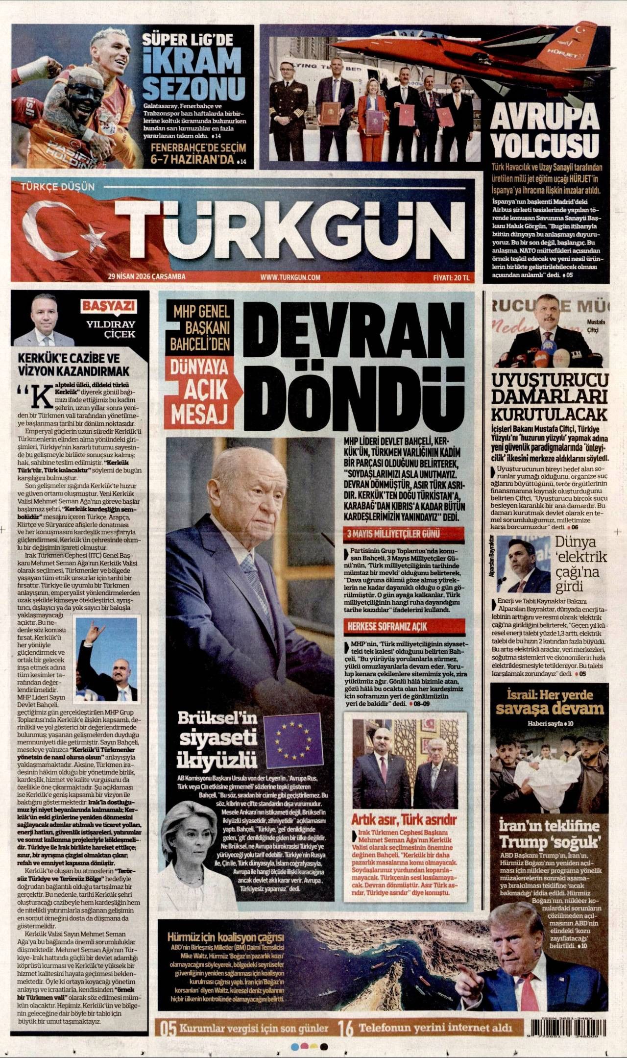 Türkgün Gazetesi Gazete Manşeti