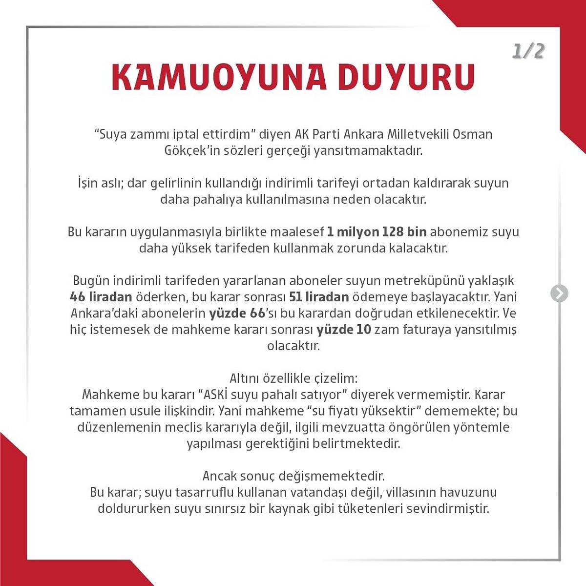 Ankara’da Su Tarifesi Tartışması: ABB’den Osman Gökçek’e Yalanlama